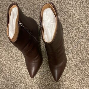 SCHUTZ Dark Brown Pointed Toe Leather Heeled Boots